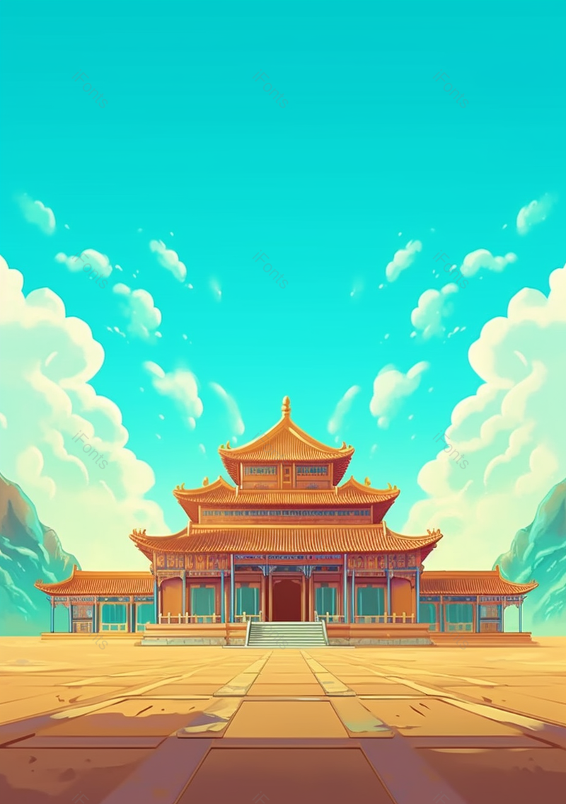 中国高大红金色古代建筑唯美古风插图壁纸,插画/手绘图,插画/手绘图库,插画/手绘图下载,插画/手绘